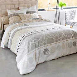 Becquet Linge de lit polycoton rayures et cercles - CRÉATION< Housse De Couette|Linge De Lit Fantaisie, Linge De Lit Brodé