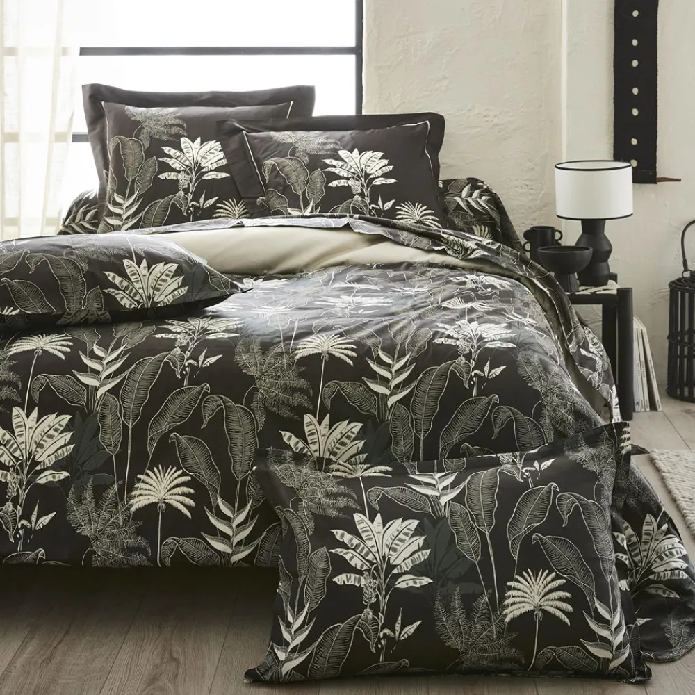 Becquet Linge de lit satin de coton feuillage tropical< Linge De Lit Fantaisie, Linge De Lit Brodé|Linge De Lit Fantaisie