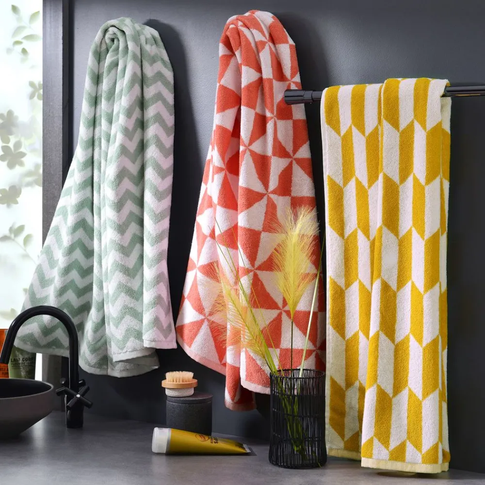 Becquet Linge de toilette à motifs géométriques - 450 g/m² - CRÉATION< Serviette De Bain Fantaisie|Les Matières