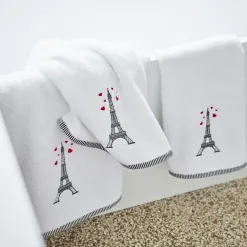 Becquet Linge de toilette brodé Tour Eiffel - 500 g/m² - CRÉATION< Serviette De Bain Fantaisie|Les Matières