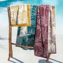 Becquet Linge de toilette motif palmiers - 480 g/m² - CRÉATION< Serviette De Plage, Fouta|Serviette De Bain Fantaisie