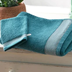 Becquet Linge de toilette éponge uni, rayure brodée - 450 g/m² - CRÉATION< Serviette De Bain Fantaisie|Serviette De Bain Unie