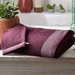 Becquet Linge de toilette éponge uni, rayure brodée - 450 g/m² - CRÉATION< Serviette De Bain Fantaisie|Serviette De Bain Unie