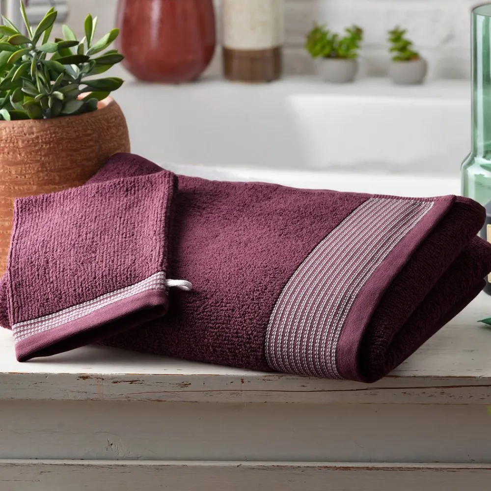 Becquet Linge de toilette éponge uni, rayure brodée - 450 g/m² - CRÉATION< Serviette De Bain Fantaisie|Serviette De Bain Unie