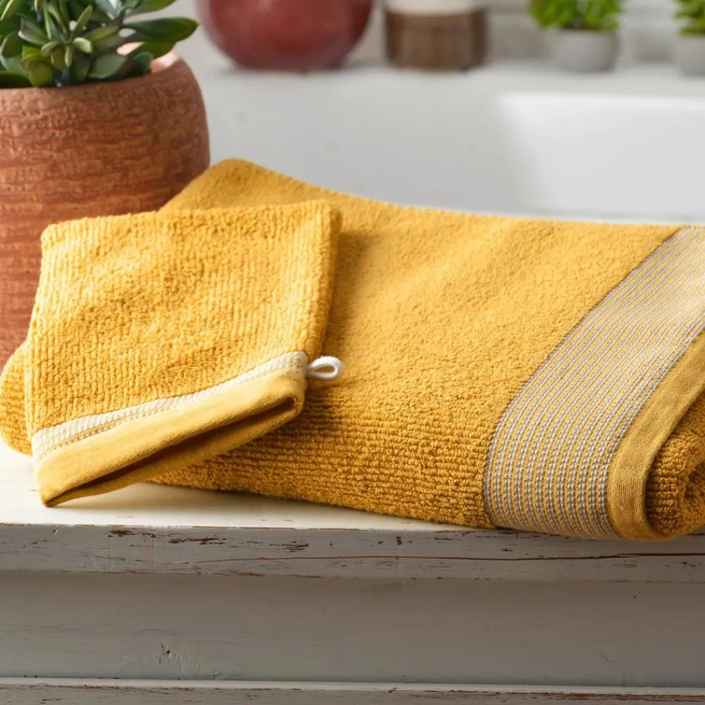 Becquet Linge de toilette éponge uni, rayure brodée - 450 g/m² - CRÉATION< Serviette De Bain Fantaisie|Serviette De Bain Unie
