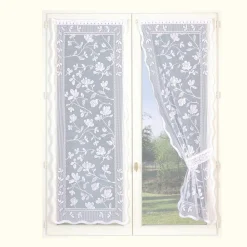 Becquet Paire de voilages droits + embrasses dentelle fleurie< Rideau Et Déco Textile|Voilage En Pointe, Voilage Droit, Brise-Bise, Store