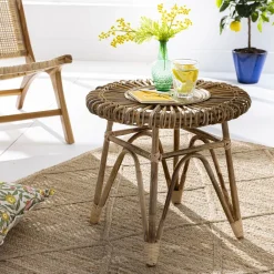 Becquet Petite table ronde en rotin< Meuble, Étagère|Décoration