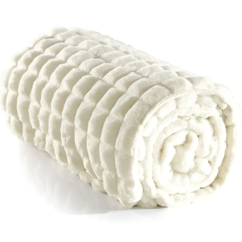 Becquet Plaid imitation fourrure effet carreaux< Rideau Et Déco Textile|Plaid