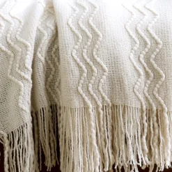 Becquet Plaid jacquard à franges motif zig zag< Rideau Et Déco Textile|Plaid