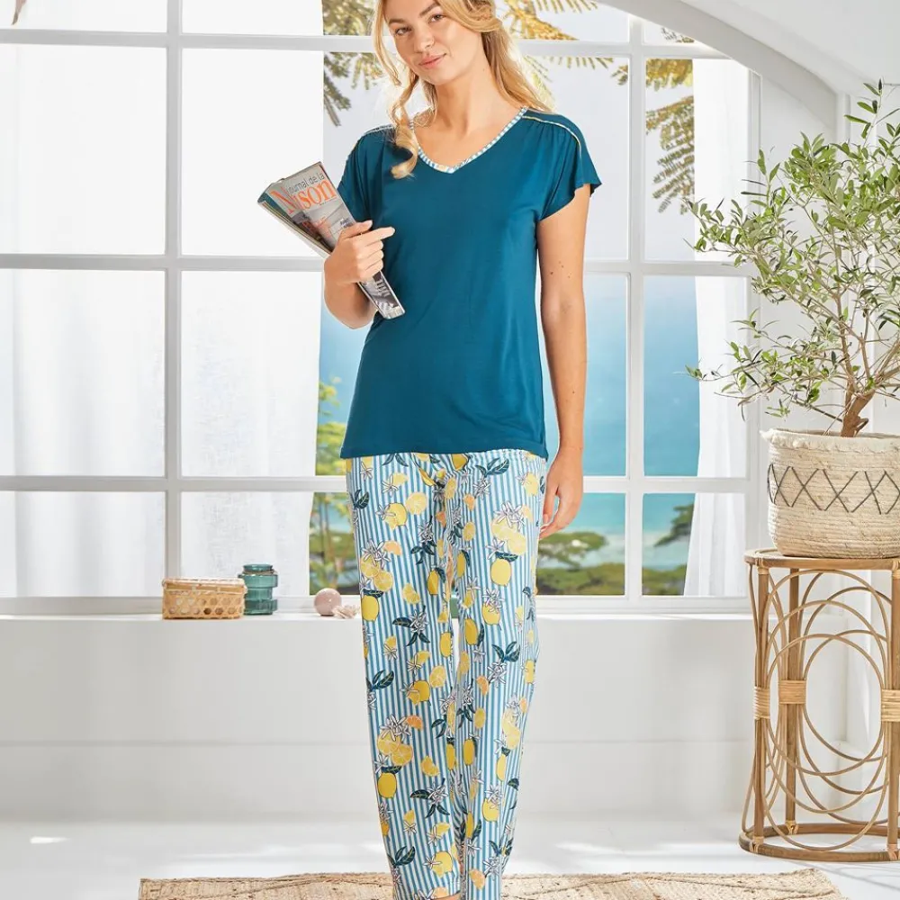 Becquet Pyjama femme motif citron - CRÉATION<Femme Pyjama Femme|Pyjama, Liquette, Nuisette