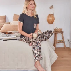 Becquet Pyjama femme satin motif feuilles - CRÉATION<Femme Pyjama Femme|Pyjama, Liquette, Nuisette