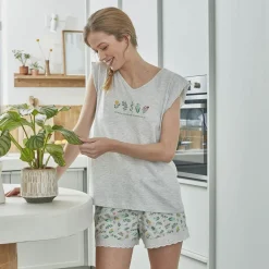 Becquet Pyjama short femme à fleurs et broderie anglaise<Femme Pyjama Femme|Pyjama, Liquette, Nuisette