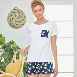 Becquet Pyjama short femme imprimé citrons - CRÉATION<Femme Pyjama Femme|Pyjama, Liquette, Nuisette