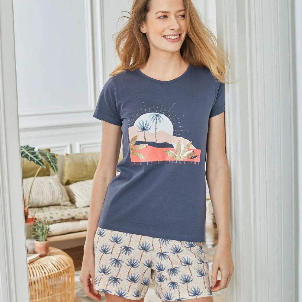 Becquet Pyjama short femme motif palmier<Femme Pyjama Femme|Les Matières