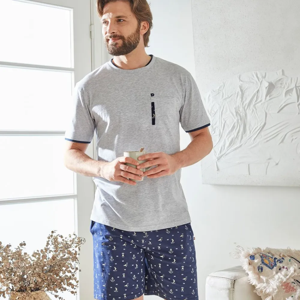 Becquet Pyjama short homme micromotifs marins - DODO HOMEWEAR<Homme Pyjama Homme|Les Matières