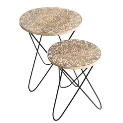 Becquet Table d'appoint bois et métal décorée< Meuble, Étagère|Décoration
