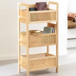 Becquet Étagère 3 casiers en bois et rotin< Rangement, Gain De Place|Meuble, Étagère