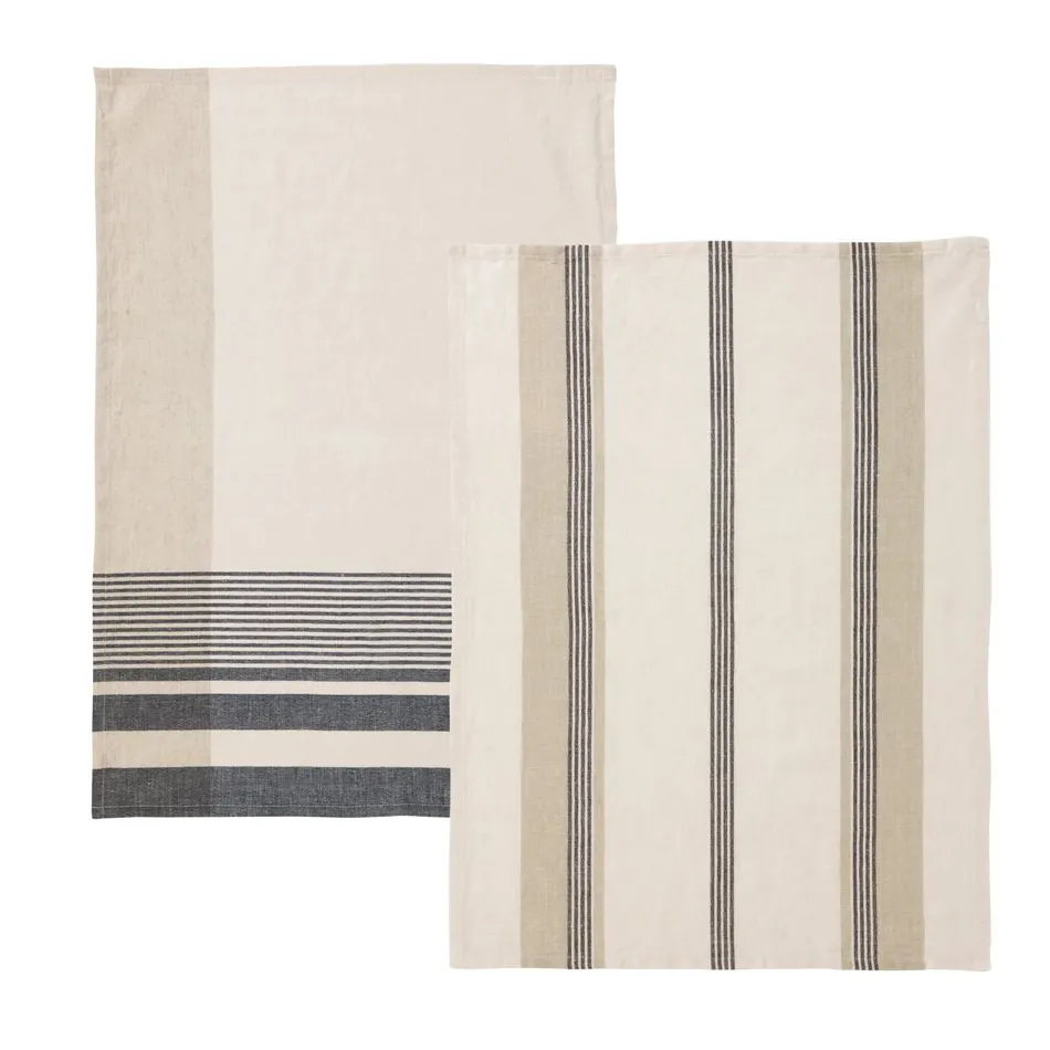 Becquet Torchon coton et lin rayé effet chiné - Unité ou lot de 2< Idées Cuisine|Idées Cuisine
