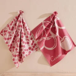 Becquet Torchons jacquard motif cerises - lot de 2 ou 4 - CRÉATION< Idées Cuisine|Idées Cuisine