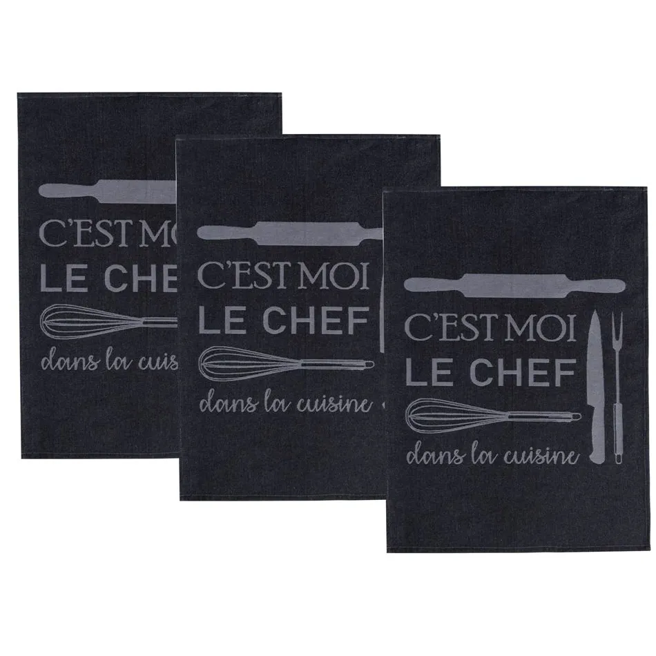 Becquet Torchons tissés jacquard "C'est moi le chef" - Lot de 3 ou de 6< Idées Cuisine|Idées Cuisine