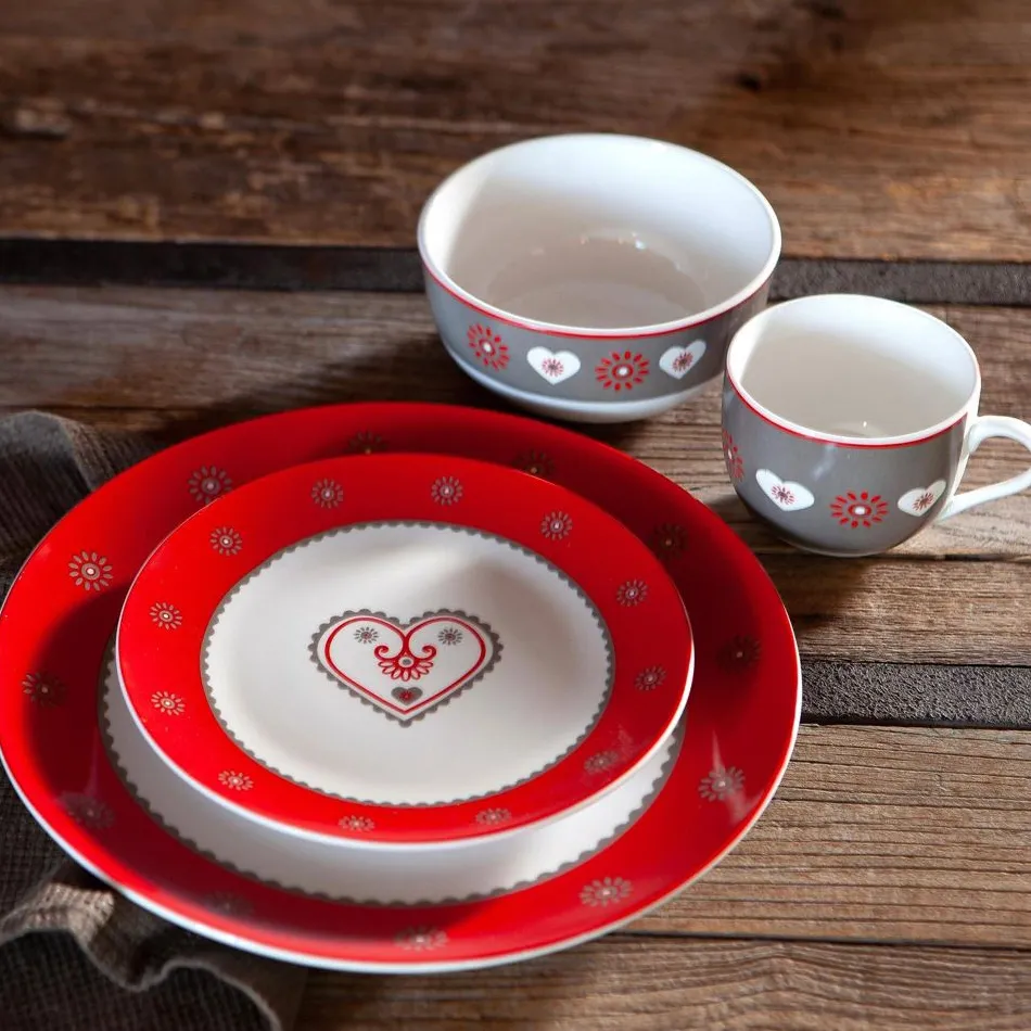 Becquet Vaisselle motif cœur et chalet - set de 4 pièces< Décoration|Art De La Table