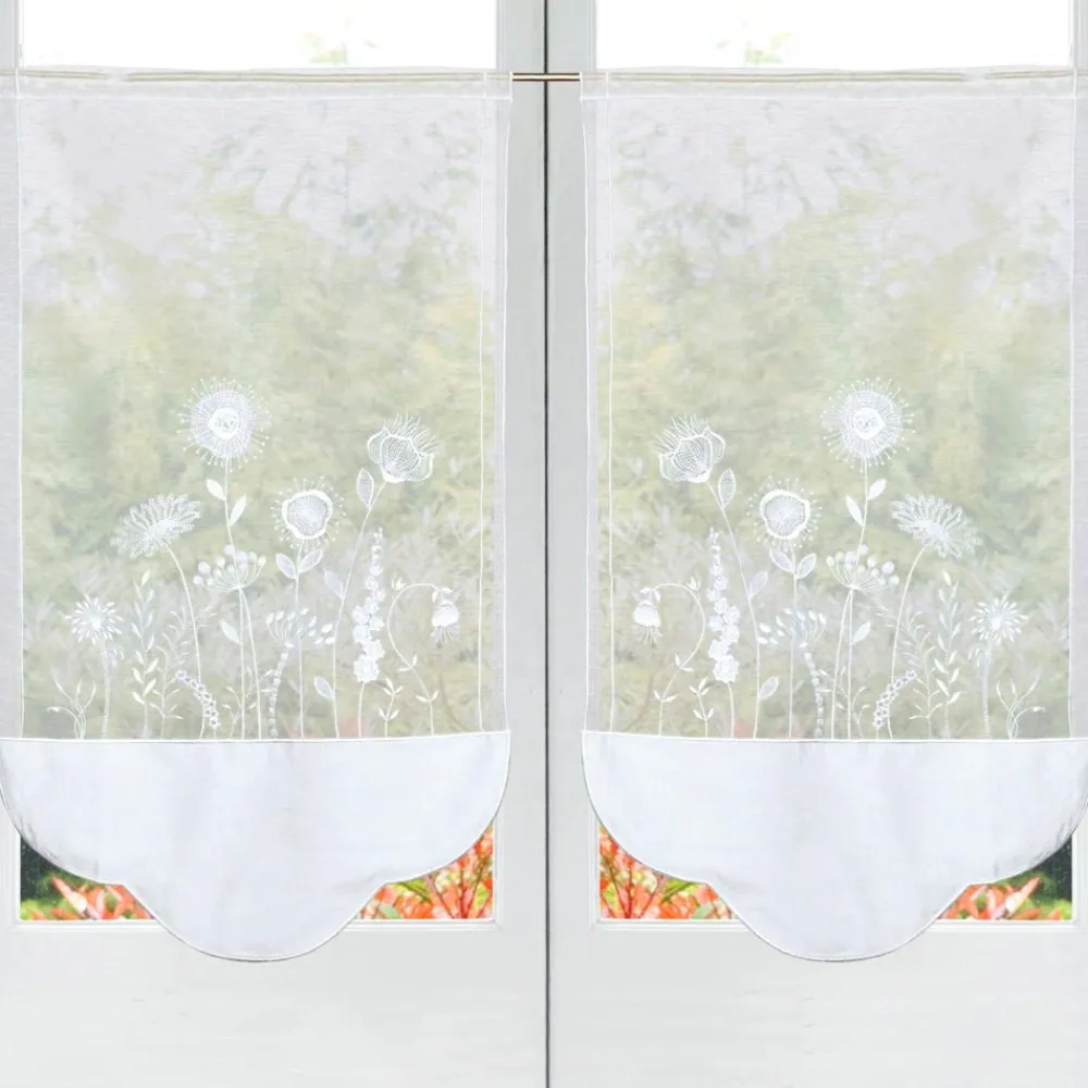 Becquet Voilage en pointe arrondie brodé fleurs< Voilage En Pointe, Voilage Droit, Brise-Bise, Store|Rideau Et Déco Textile